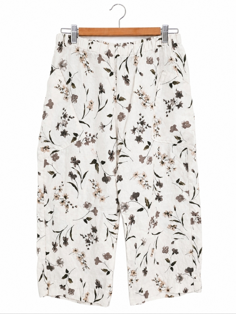 Soft Surroundings Floral Linen Blend Cropped Pants Women’s Medium White Botanica - Picture 2 of 10